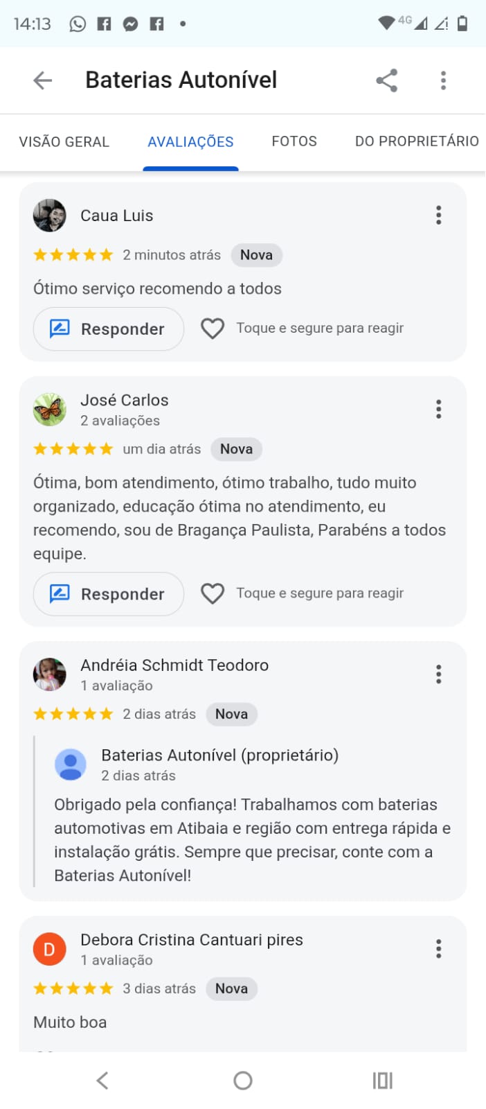 Avaliações de clientes no Google